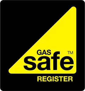 A yellow sign that says gas safe register.